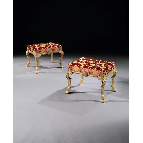 A PAIR OF GEORGE I GESSO STOOLS ATTRIBUTED TO JAMES MOORE
